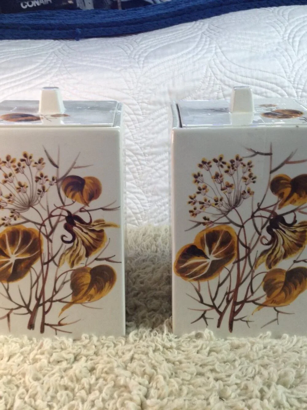 VTG 60-70's Pair Ceramic Italian Canisters Wild Flowers RARE Unique Traditional